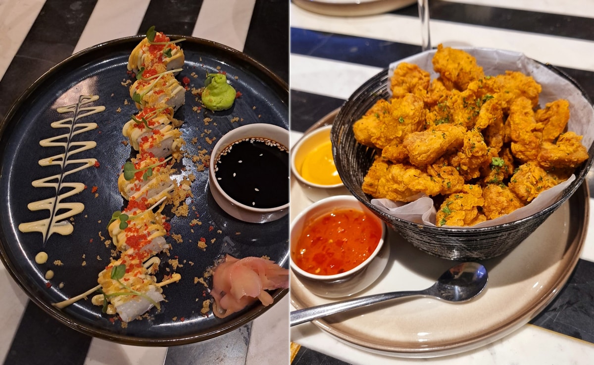 (L-R) Crispy Katsu Chicken Sushi and Chili Pop-Corn Chicken