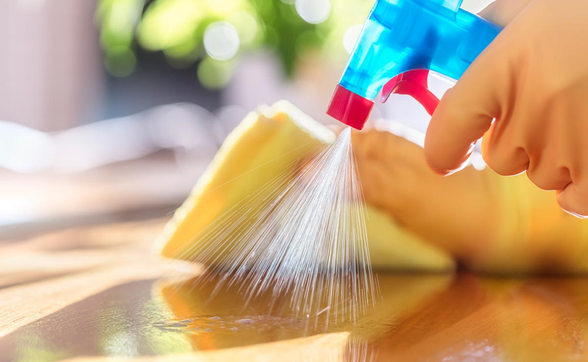 Use vinegar solution to make your kitchen countertops spotless.