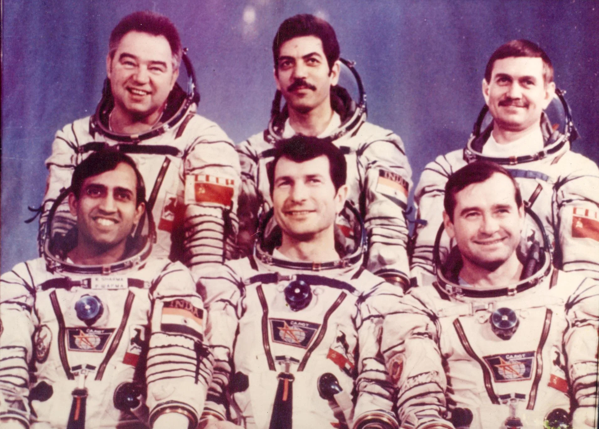 Ravish Malhotra with the Soyuz T-11 crew