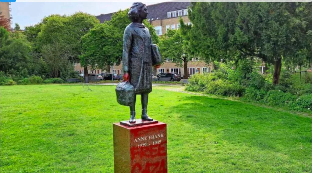 palestine graffiti Anne Frank statue