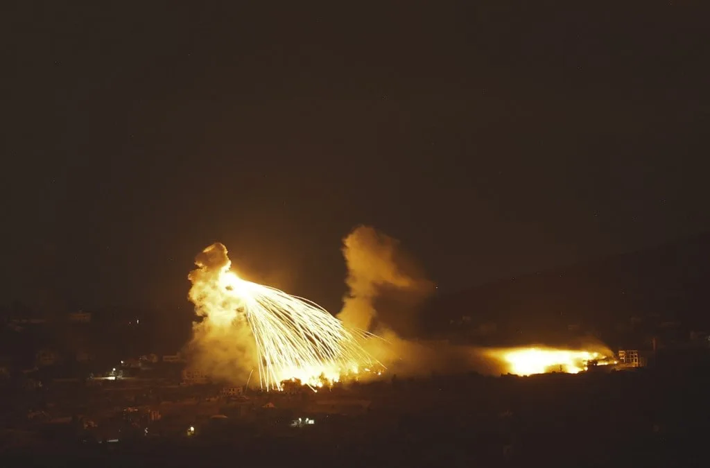 A fire following Israeli bombardment on an area of south Lebanon.