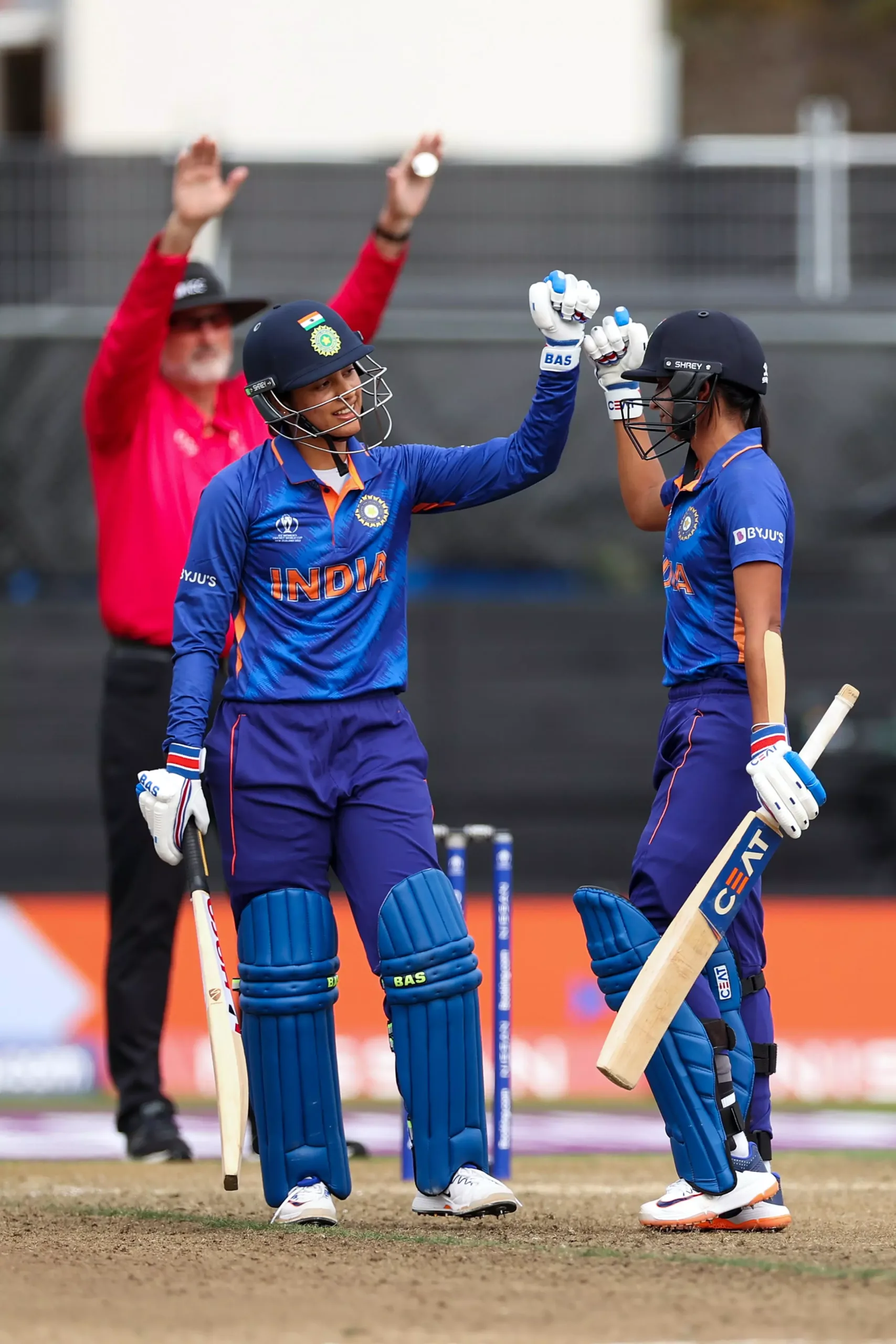 317/8 vs West Indies in 2022  Splendid centuries from opener Smriti Mandhana and Harmanpreet Kaur powered India to register its highest total in the history of the showpiece event, 317/8 against the West Indies in an important clash of the ICC ODI World Cup, and their fourth highest in the ODI history.Source: BCCI Women/ X