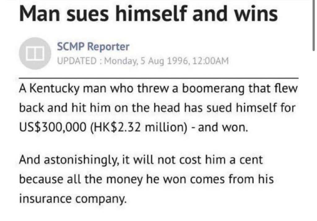 Man sues himself and wins 300000