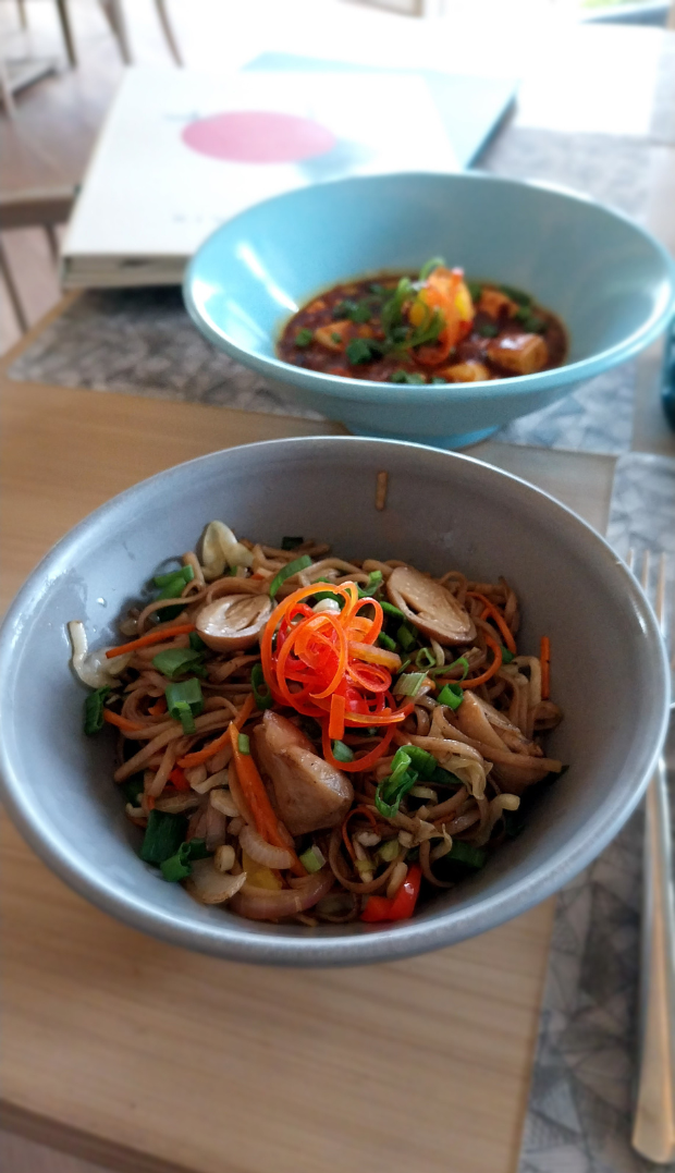 Soba Noodles with Straw Mushrooms and Truffle Oil